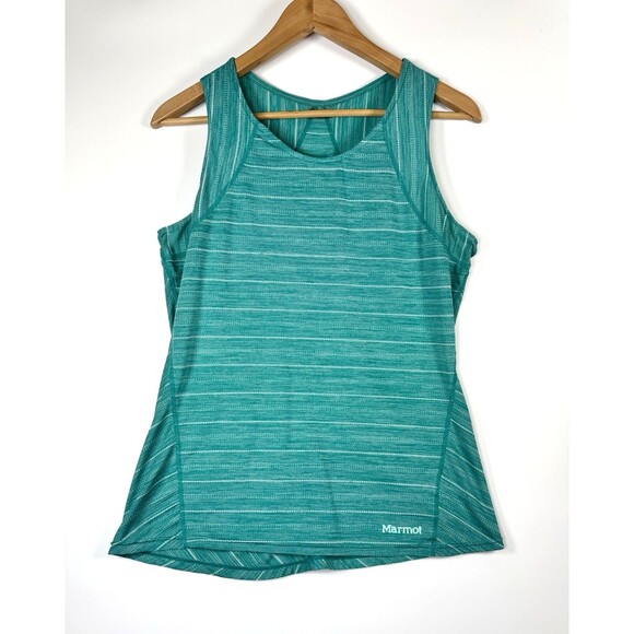 Marmot Tops - Marmot Tank Top Medium Teal Green Heathered Stripe Activewear Hiking Workout